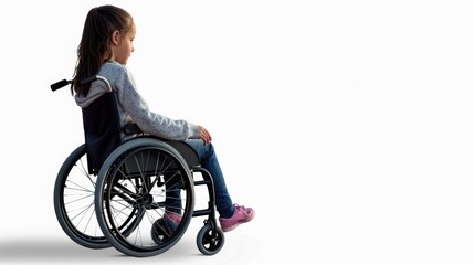 Obraz premium A young girl sitting in a wheelchair, possibly with disabilities