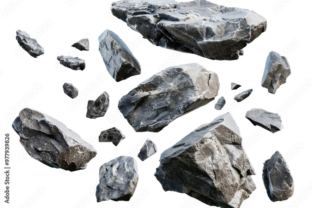Poster a collection of rocks arranged on a smooth white surface