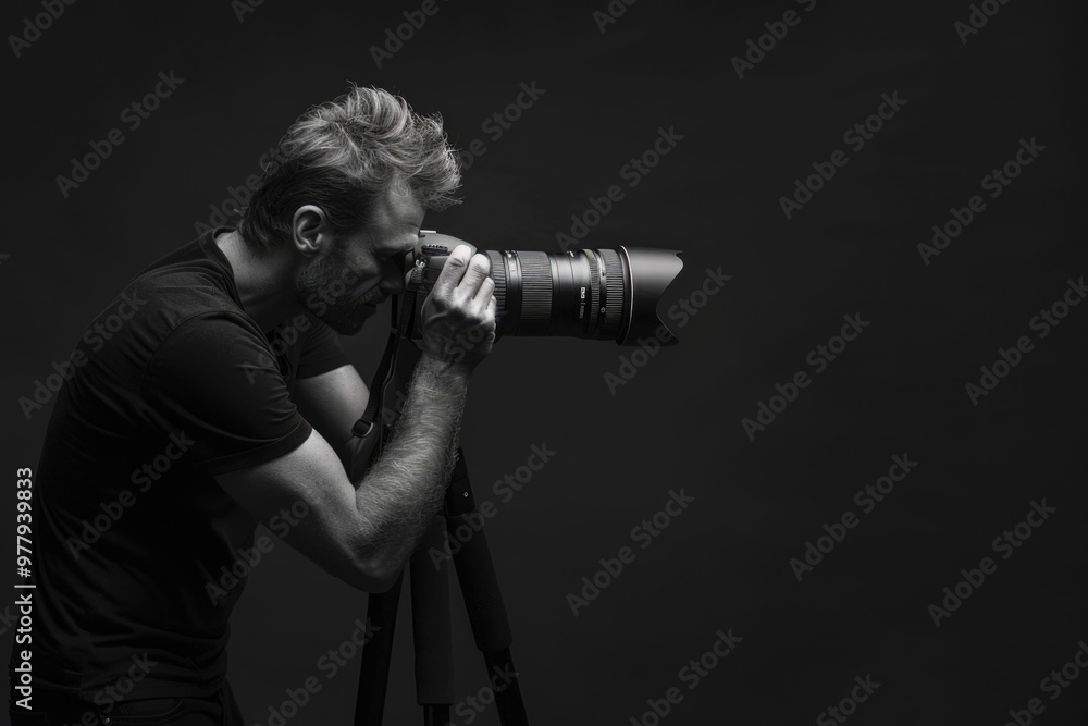 Aufkleber a person holding and operating a camera, possibly capturing a moment or memory