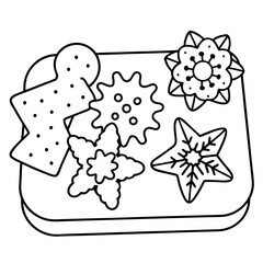 Holiday Cookie Tray Vector with Stars, Gingerbread, and Snowflakes