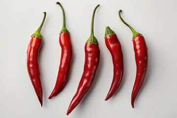 A cluster of red hot peppers resting on a white surface, perfect for use in cooking or food related contexts