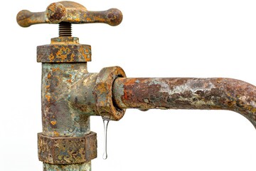 A worn-out faucet with a spigot, great for industrial or rustic themes