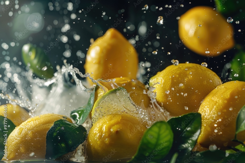Poster fresh lemons being cleaned and prepared for use