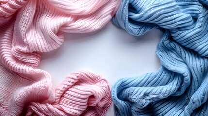 Pink and Blue Blank Knit Blankets, Copyspace for Baby Shower Invitations or Gender Reveal Announcements
