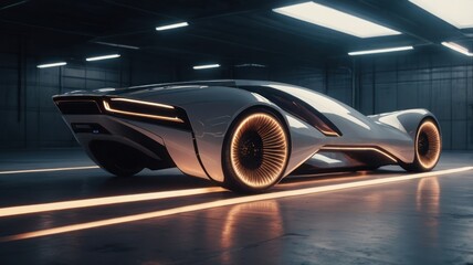 Beautiful futuristic car concept in the workshop