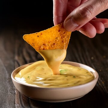 Mexican appetizer photo, satisfying nacho dip in bowl of queso