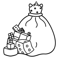 Overflowing Sack of Toy Shapes Dolls, Trains, and Blocks Vector Art