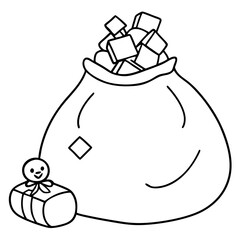Overflowing Sack of Toy Shapes Dolls, Trains, and Blocks Vector Art