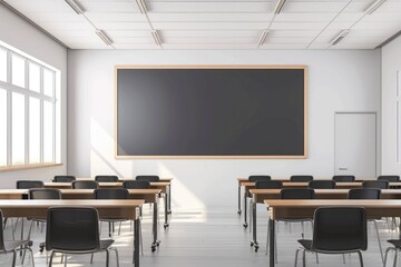 A traditional classroom setting with a blackboard on the wall, suitable for education or learning concepts