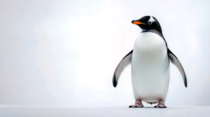 Obraz premium A penguin standing on a white surface with a white background.