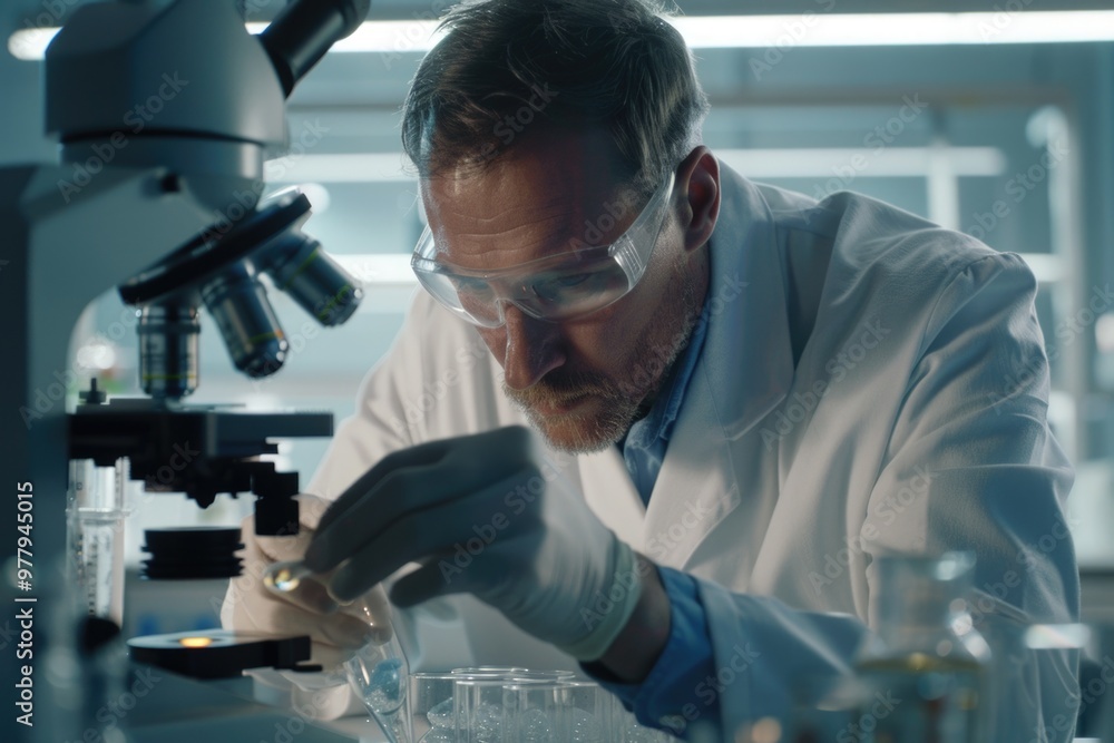 Fototapete a scientist working in a laboratory setting, focused on an experiment