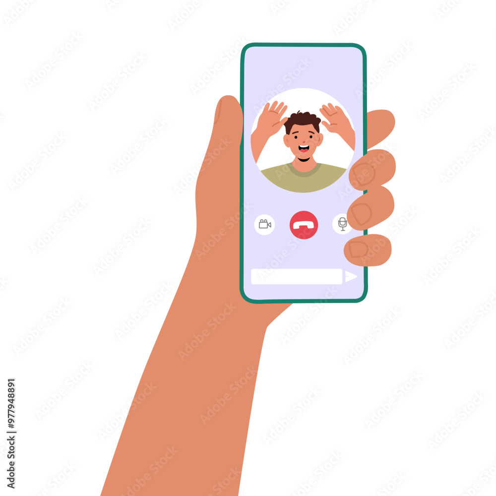 Poster hand holding a smartphone with a social media chat interface displayed on the screen capturing an ex