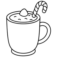 Festive Cocoa or Eggnog with Candy Cane Stirrer - Vector Art