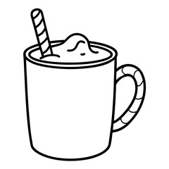 Festive Cocoa or Eggnog with Candy Cane Stirrer - Vector Art