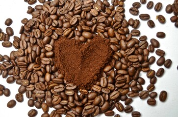 heart made of coffee beans, place for inscription, coffee, roasted grain, brown, wood, shape, vignette, heart, bean, cafe, beans, drink, caffeine, love, roasted, symbol