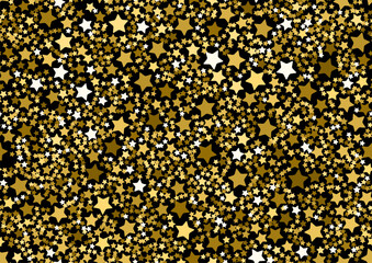 Seamless pattern with gold glitter textured stars. Tossed scattered elements repeat design Vector illustration eps10