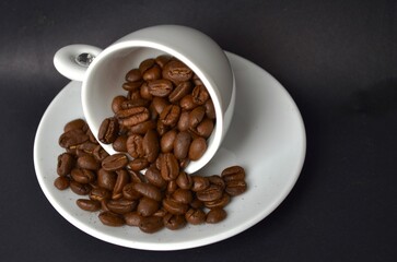 white coffee cup coffee grains