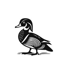 Wood Duck Silhouette Vector Illustration in black and white
