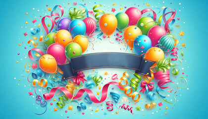 Festive illustration for a greeting card featuring colorful balloons 