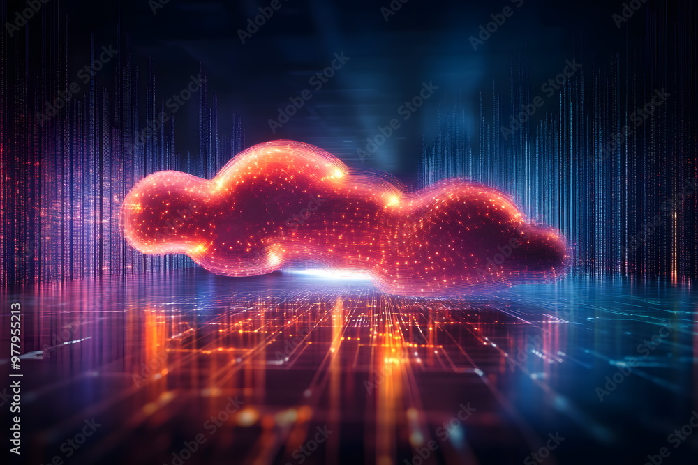 Poster cloud computing transfer big data on internet. futuristic digital technology .