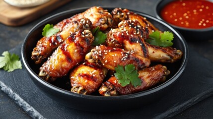 Crispy Chicken Wings with Sesame Seeds and Chili Sauce