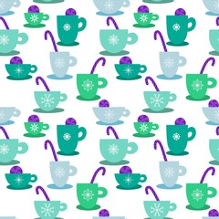 Christmas cups seamless mugs pattern for fabrics and linens and new year