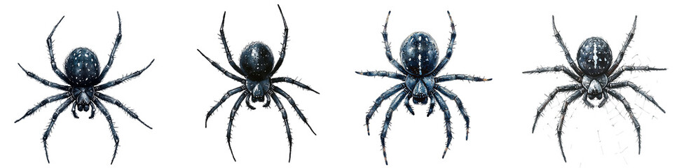 Obraz premium Realistic spider illustration showcasing different poses and perspectives transparent background