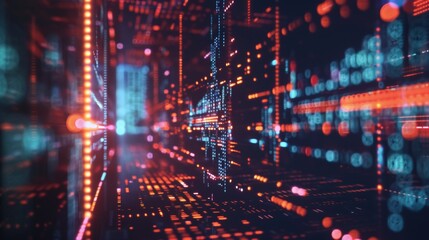 Obraz premium Close-up digital network with glowing data points in a futuristic grid