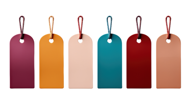 Colorful tags in various shades.