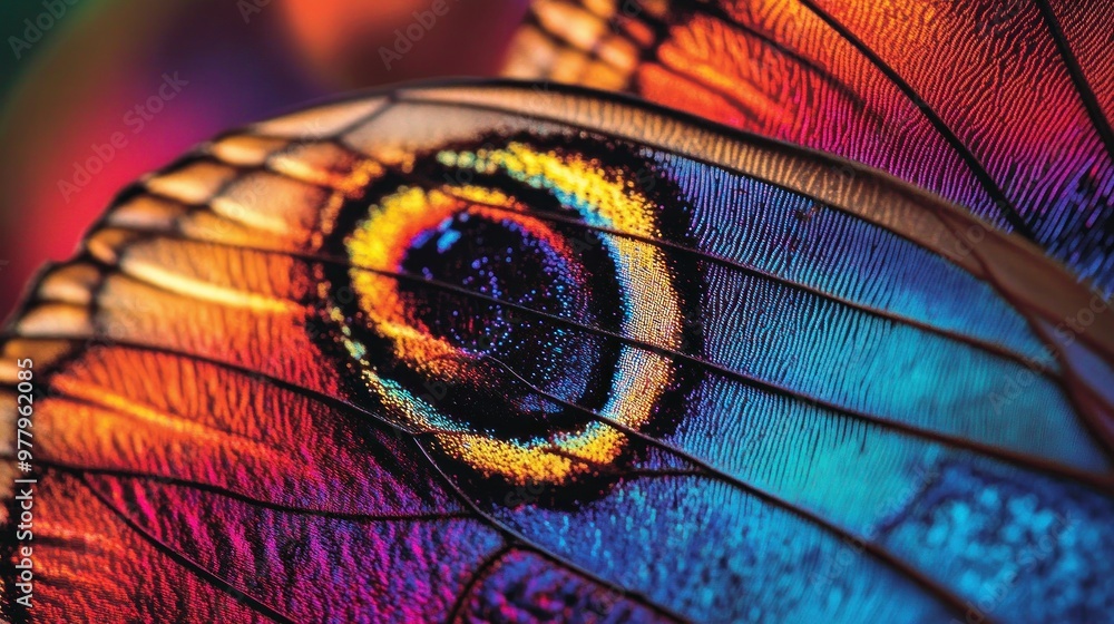 Canvas Prints Close-up of a Vibrant Butterfly Wing with Intricate Patterns and Iridescent Colors