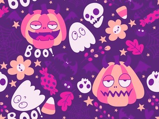 Halloween cute pumpkins seamless monsters pattern for wrapping paper and fabric