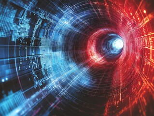 Obraz premium Time travel tunnel, collision and fusion of past and future, the imaginary machine can lead to future or past with uncertainty. Concept of time and space. Design element for technology web banner.
