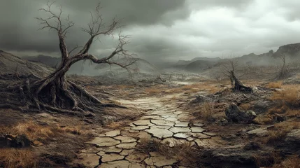 Fototapete Rund A Desolate Path Through a Barren Landscape with a Dead Tree © Rere_Art151