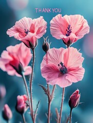 Pink flowers with a thank card on them