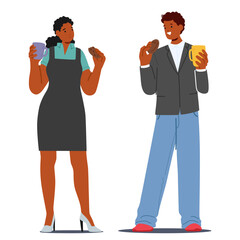 Two Colleagues Enjoying A Relaxing Coffee Break With Snacks In A Business Environment Isolated on White Background