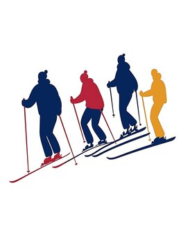 skiers silhouettes skiing downhill colorful clip art preview