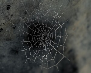 Dark Halloween theme background. Spider web silhouette on a black or gray wall