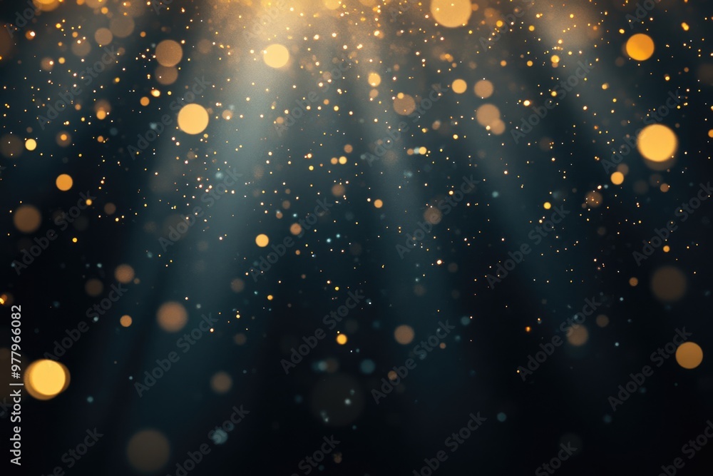 Poster abstract sparkling light rays and flare bokeh on black background.
