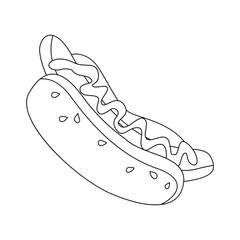 Hot dog with ketchup colorful vector stroke icon. Fast food illustration on white background.