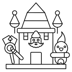 Minimalist Santa’s Workshop with Toy Icons - Vector Art