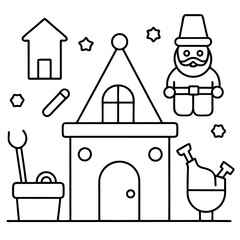 Minimalist Santa’s Workshop with Toy Icons - Vector Art