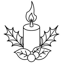 Candle with Holly and Berries Vector Art
