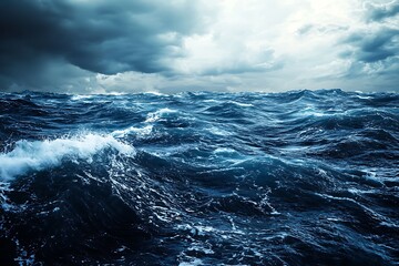 Rough Ocean Waves with Dark Storm Clouds in Background, Dramatic Seascape