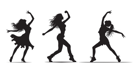  girl dancing Set isolated vector silhouette illustration