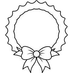 Circular Wreath with Large Bow and Holly Leaves – Vector Art