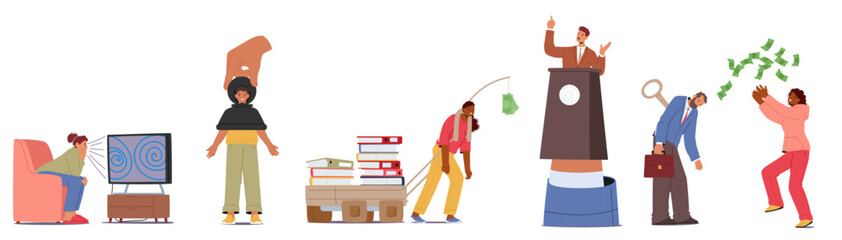 Various Forms Of Manipulation In Society Showcasing Control And Influence Over Individuals In Different Situations