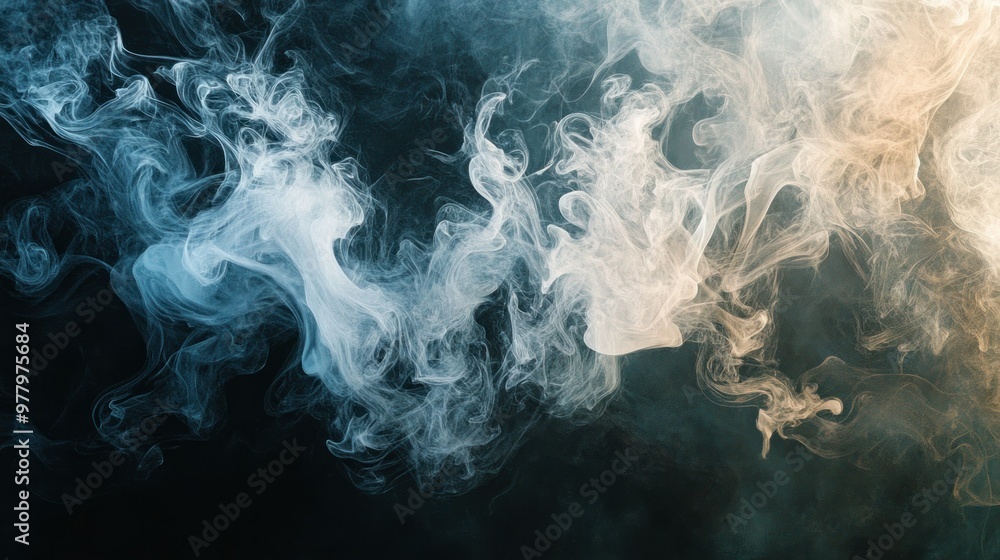 Poster Abstract Swirls of White Smoke Against a Dark Teal Background