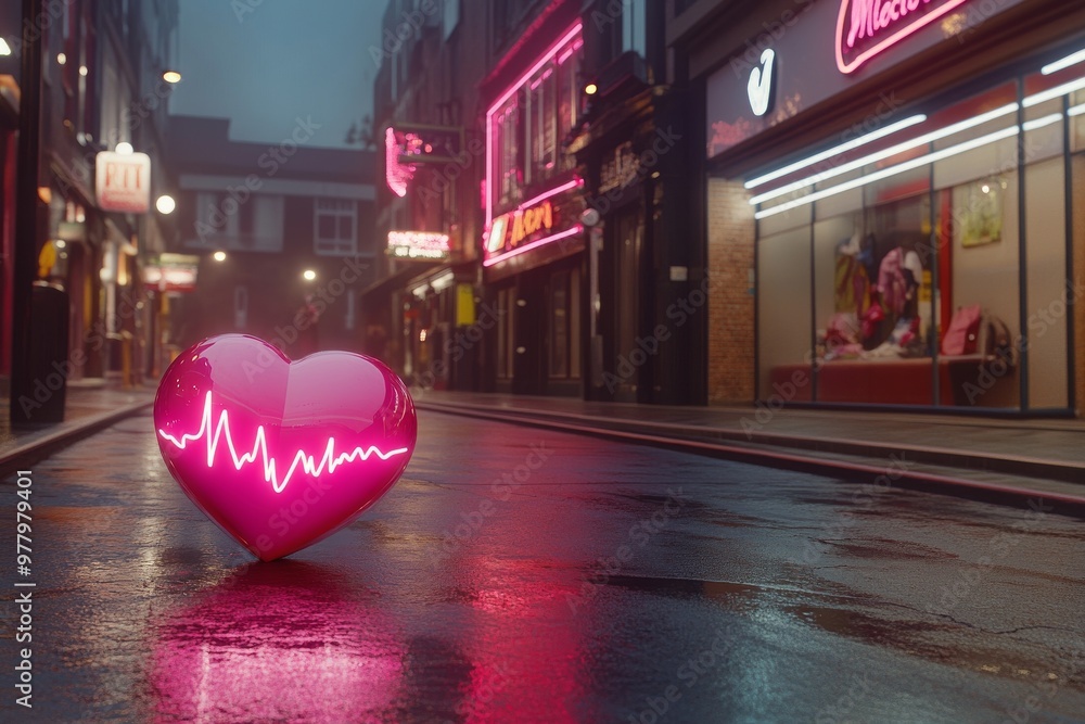 Poster flaming heart with fiery ecg lines symbolizing passion heart health and the synergy between emotion 