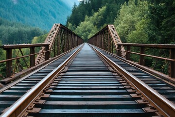 Railway bridge in lush green mountain valley, nature travel destination