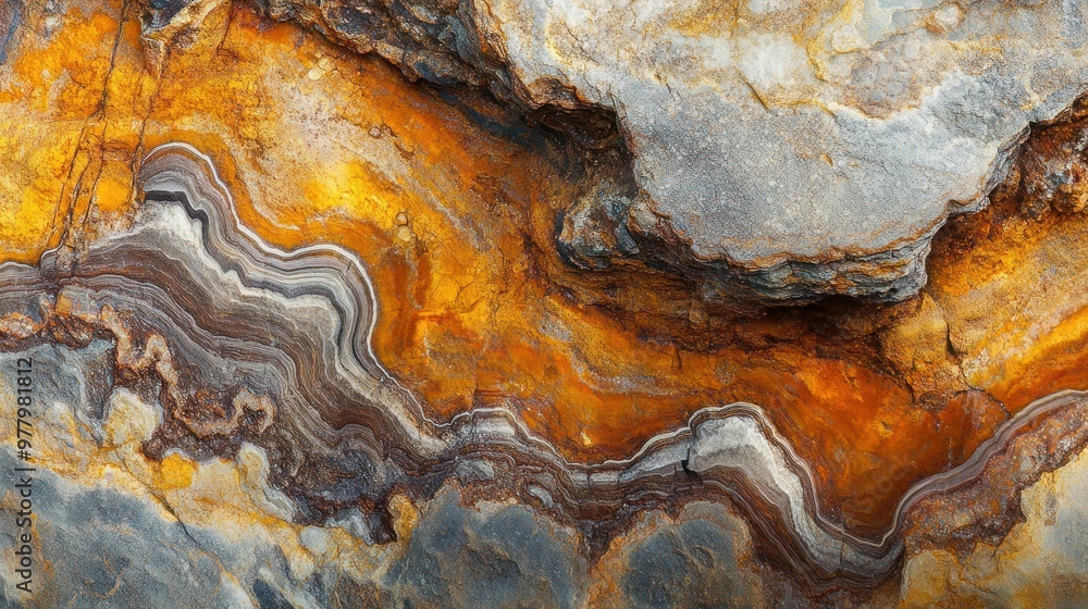 Poster close-up of multicolored rock formations with layered textures